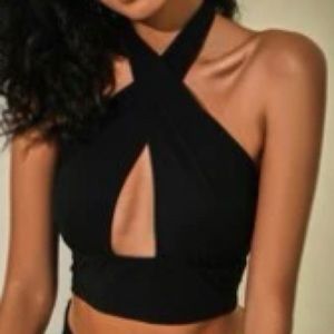 Black tie back halter top